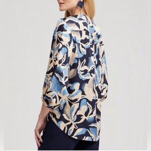 CHICOS Satin Tie-Front Blouse in Floral Swirl, Like New